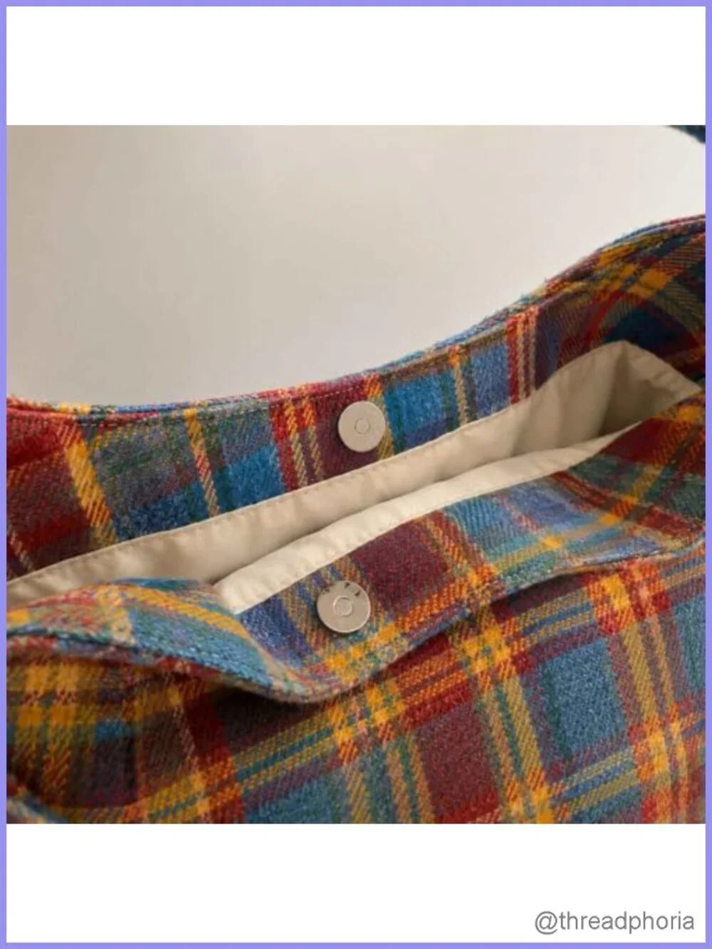 Tweed Plaid Hobo Bag - Gingham Patchwork Shoulder Purse - Magnetic Snap Closure